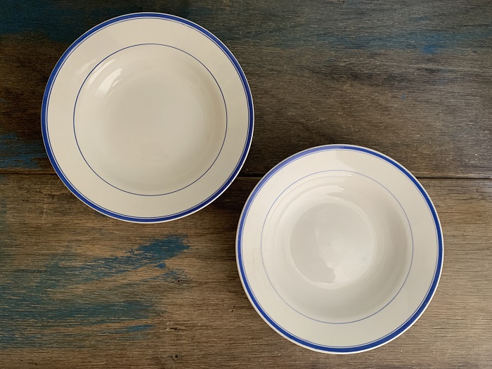 アメリカ 40s Made in Occupied Japan ブルー スープ皿 陶器 皿 プレート ヴィンテージ 2枚セット