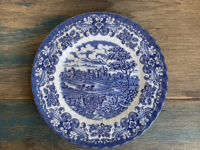 イギリス 70s BRITISH ANCHOR OLDE COUNTERY CASTLES 陶器 ブルー お城 ヴィンテージ 皿 プレート  Blue Swallow Vintage