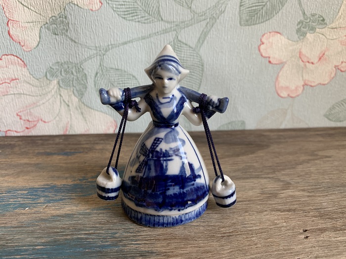オランダ  DELFT デルフト ウィンドミル 女性 ハンドベル 陶器製 ディナーベル 鈴 ヴィンテージ