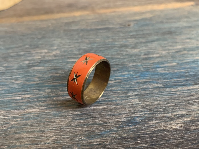 オランダ 70s ショッキングオレンジ 星 ゴールド ヴィンテージリング 指輪 コスチュームジュエリー
