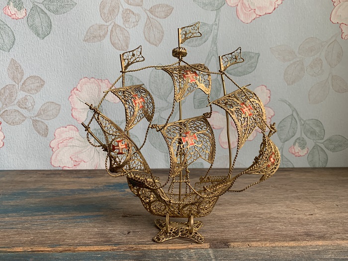 -SOLDOUT-ポルトガル フィリグリー 帆船 フィリグリー 真鍮 置物 オブジェ ヴィンテージ・アンティーク