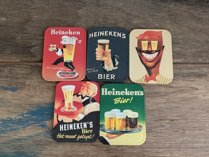 オランダ Heineken ハイネケン メタル＆コルク ドリンクコースター 5つセット ヴィンテージ・アンティーク