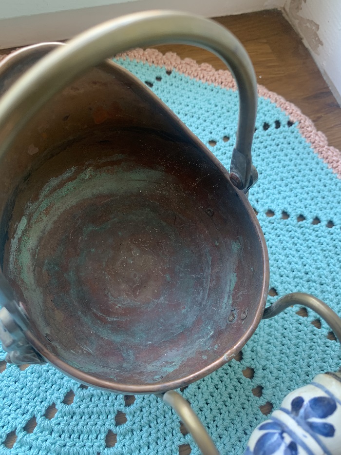 オランダ 60s 石炭バケツ 銅 x 真鍮製 陶器持ち手 ヴィンテージ・アンティーク
