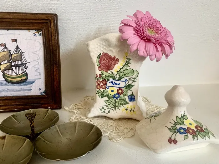 オランダ 30s DELFT デルフト 茶葉 ティー tee 陶器製 キャニスター お花 フラワー 花瓶 ヴィンテージ・アンティーク