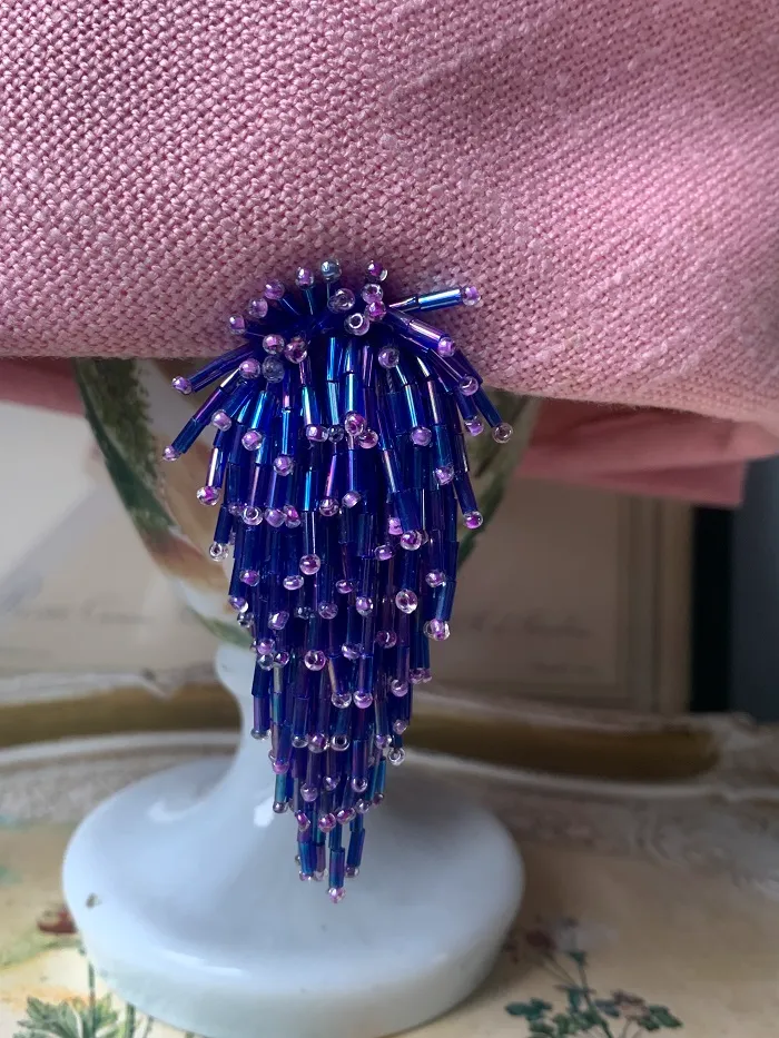 オランダ 70s 紫 ガラスビーズ ヴィンテージ クラスター ふさふさ イヤリング 大ぶり
