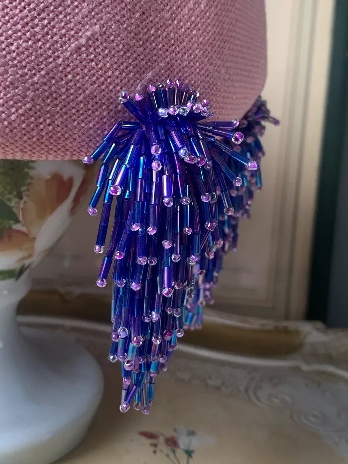 オランダ 70s 紫 ガラスビーズ ヴィンテージ クラスター ふさふさ イヤリング 大ぶり