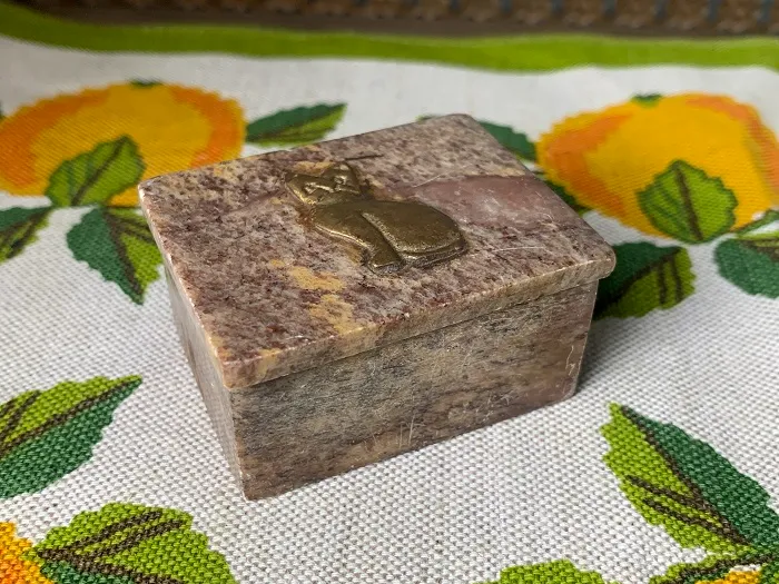 オランダ 70s 真鍮 猫 天然石 アンティーク 小物入れ ジュエリーケース