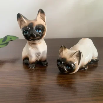 ビンテージ Norleans製 Big eye Cat置物 陶器 シャム猫 ねこ タイアップ商品 シャム猫 磁器製置物 ペア 特大 MC27
