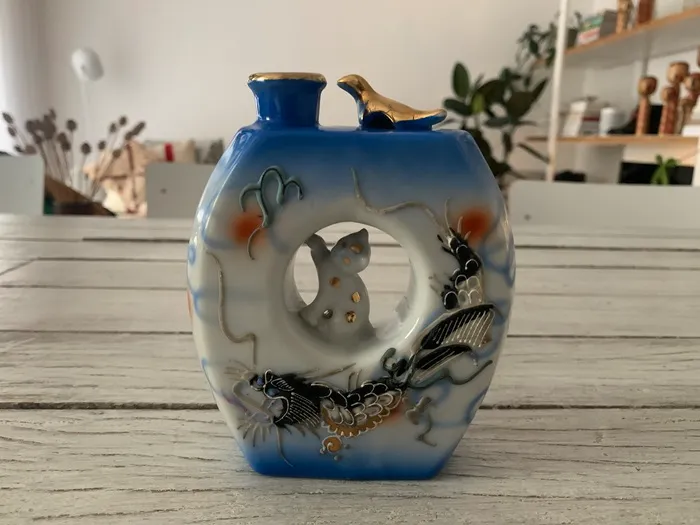 日本製 20s 里帰り 陶器製 猫 金の鳥 ドラゴン 龍 フラワーベース・花瓶 アンティーク