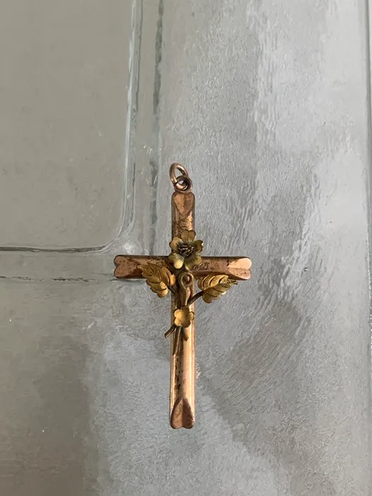 ベルギー 70s ペンダントトップ 十字架 クロス 真鍮 アンティーク ネックレス