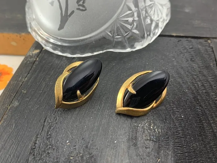 フランス 70s ブラック ゴールド ヴィンテージ ピアス