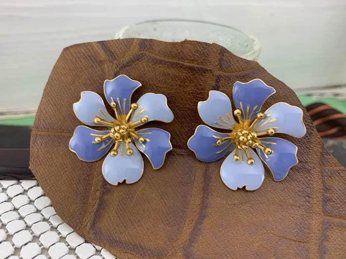 フランス 70s BIJOUX イヤリング 紫 花 大ぶり ヴィンテージ