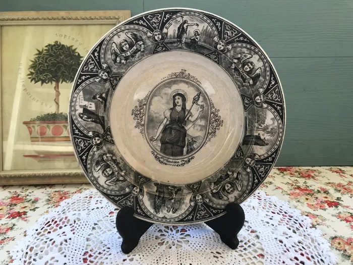 ベルギー 1900年以前 ボッホ スープ皿 天使 陶器 プレート アンティーク