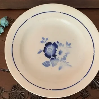 フランス 30s サンタマン アンティーク 皿・プレート 青い花 陶器 ②