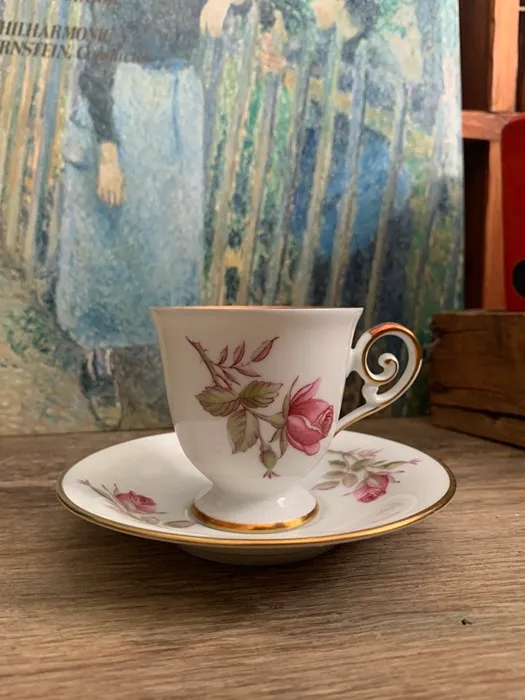 スウェーデン 60s Hackefors コーヒー・ティーカップ&ソーサー ピンクの薔薇 陶器 ヴィンテージ