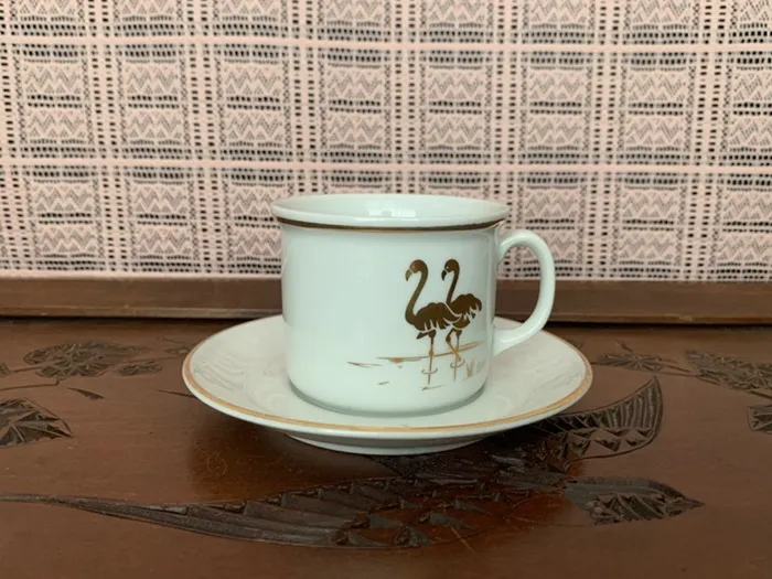 【20%OFF】ドイツ 70s ババリア フラミンゴ コーヒーカップ&ソーサー 陶器 ヴィンテージ