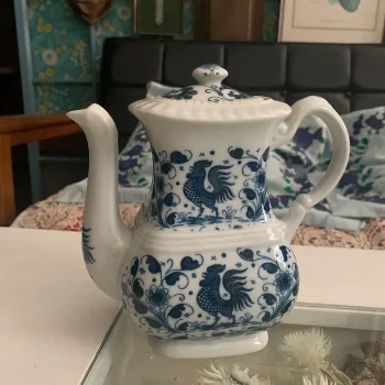 インドアンティーク陶器薬草ポットＢ オランダ コーヒーポット 陶器 ニワトリ アンティーク | Blue