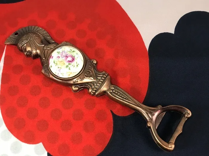 イタリア 60s 栓抜き 騎士モチーフ ヴィンテージ 陶器 メタル