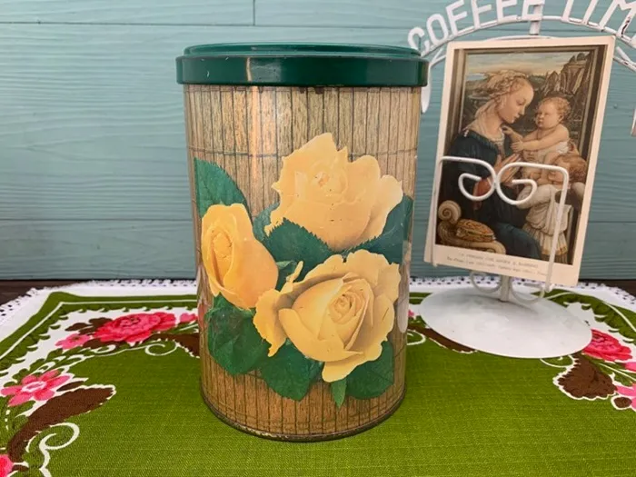 オランダ 50s Tomado社  ティン缶 黄色い薔薇 アンティーク