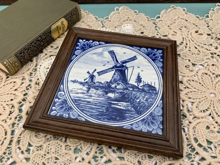 オランダ 70s Delft デルフト ブルー 陶器 タイル ウィンドミル ヴィンテージ