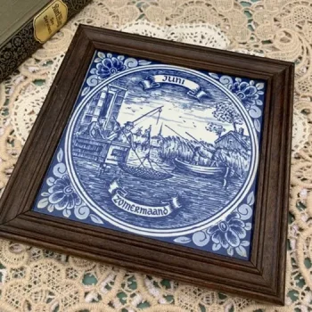 オランダ 60s Delft デルフト 陶器 タイル 6月 ヴィンテージ | Blue