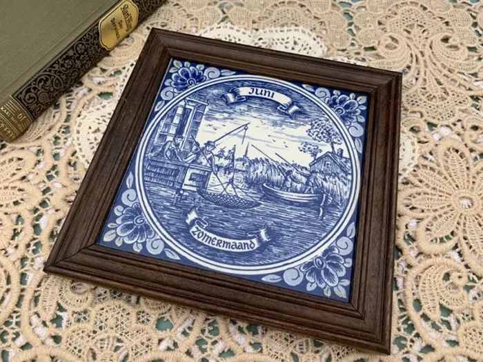 オランダ 60s Delft デルフト 陶器 タイル 6月 ヴィンテージ