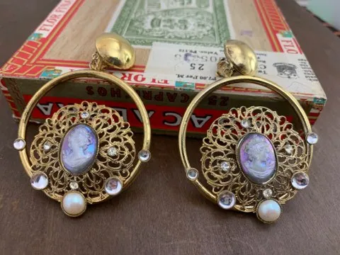 ドイツ 70s イヤリング カメオ 大ぶり ヴィンテージ