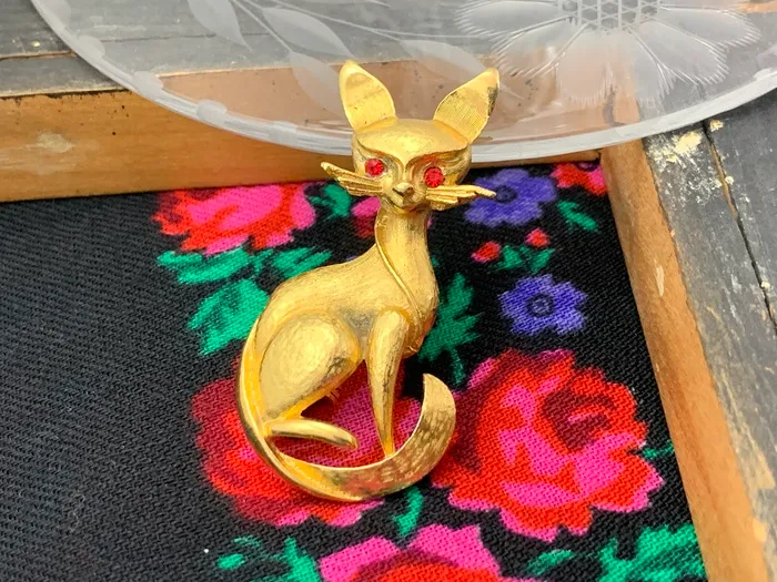 アメリカ 70s ブローチ ゴールド 猫 キャット ヴィンテージ