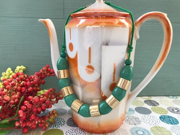 フランス 60s ネックレス エメラルドグリーン ゴールド 特大ビーズ ヴィンテージ