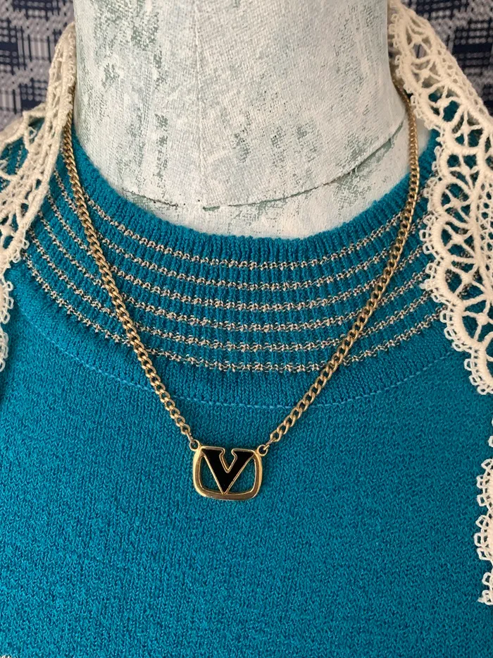 イタリア 70s VALENTINO ネックレス  ロゴ ブラックエナメル ヴィンテージ