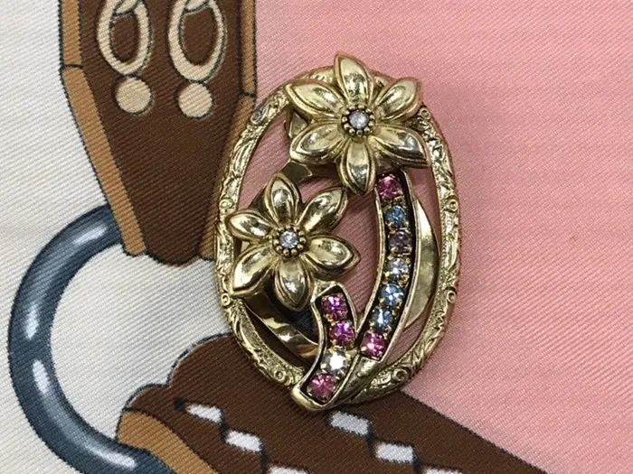 ドイツ 70s スカーフクリップ 花 ゴールド ヴィンテージ