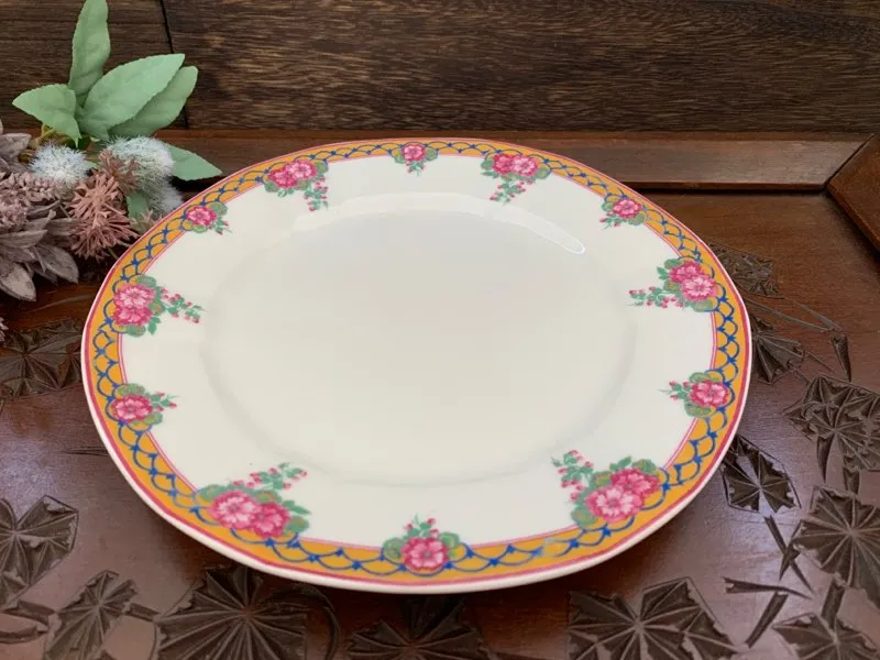 フランス 30s リモージュ ケーキ皿 陶器 ピンクフラワー プレート アンティーク