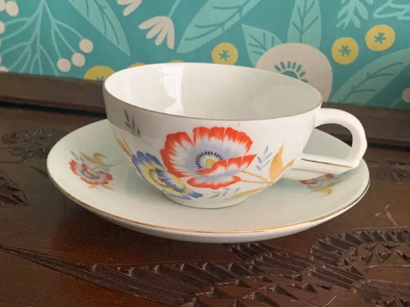 チェコスロバキア 30s Victoria China コーヒカップ＆ソーサー
