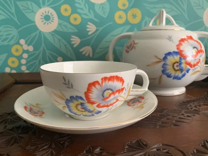 チェコスロバキア 30s Victoria China コーヒカップ＆ソーサー
