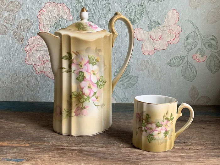【30%OFF】日本製 陶器 コーヒーポット ティーポット お花 里帰り アンティーク