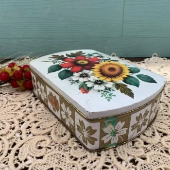 SOLDOUT-イギリス 70s ティン缶 ひまわり フラワー 花柄 アンティーク
