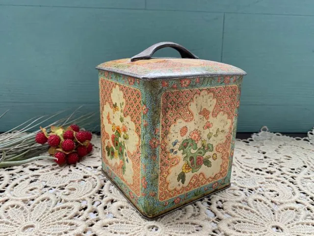 オランダ 50s ティン缶 花 蝶々 アンティーク