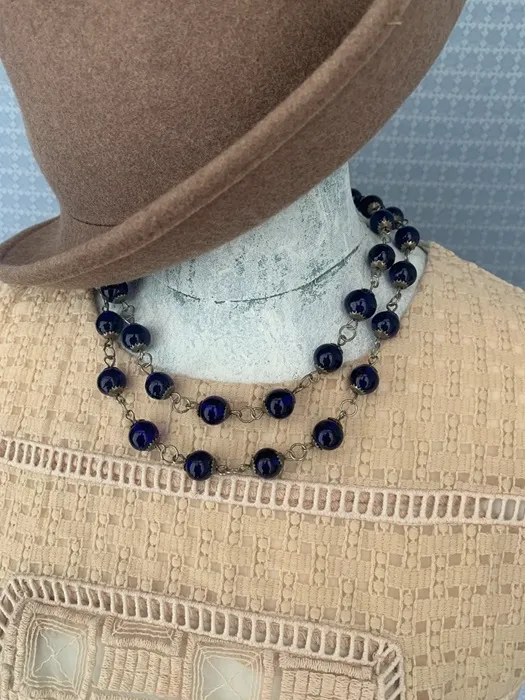 オランダ 70s ネックレス コバルトブルー ガラス ヴィンテージ