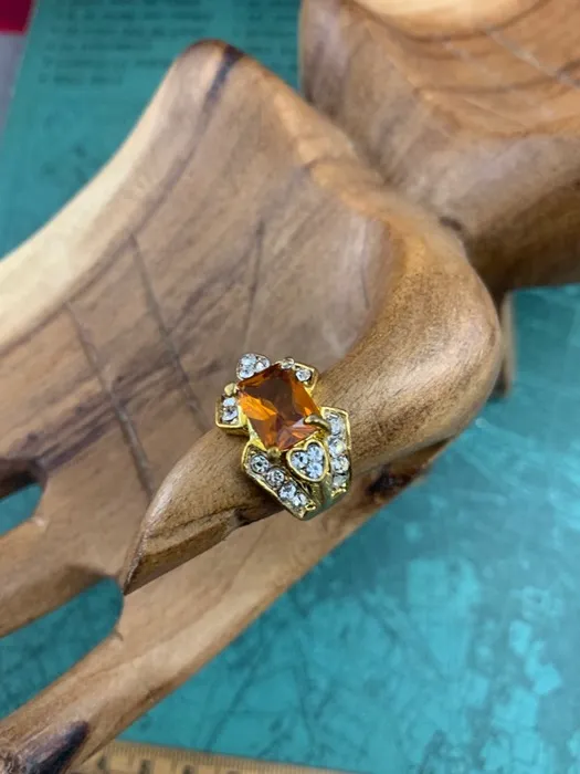 ベルギー 80s 指輪 リング オレンジ ゴールド ガラス ヴィンテージ