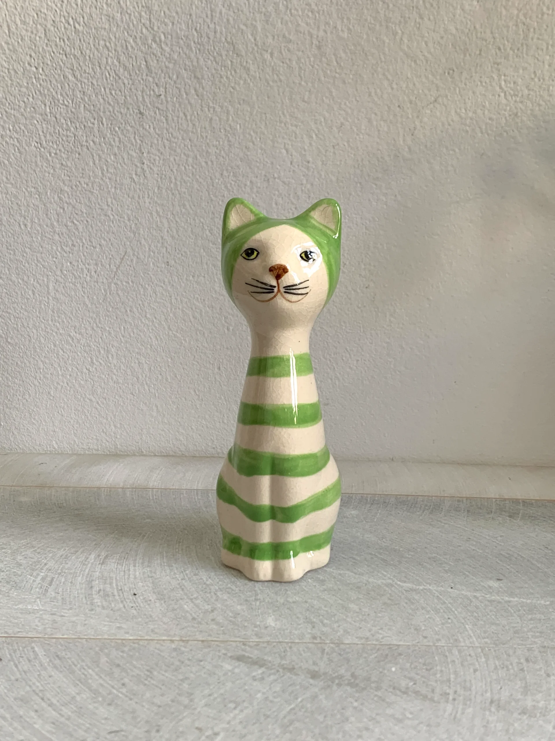 ベルギー 80s 猫 陶器 グリーン ヴィンテージ 置物