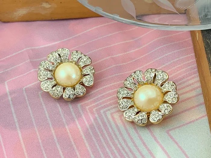 80s D’ORLAN ドーラン イヤリング パール フラワー 大ぶり ヴィンテージ