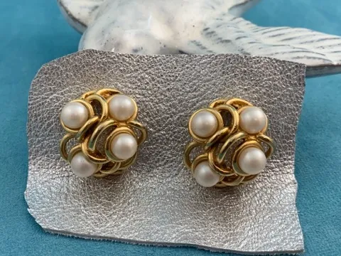 アメリカ 80s K.J.L イヤリング ゴールド ヴィンテージ パール 大ぶり
