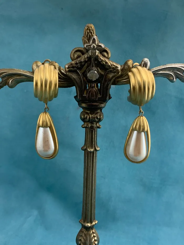 フランス 80s GIVENCHY ジバンシィ イヤリング ヴィンテージ ゴールド 大ぶり パール