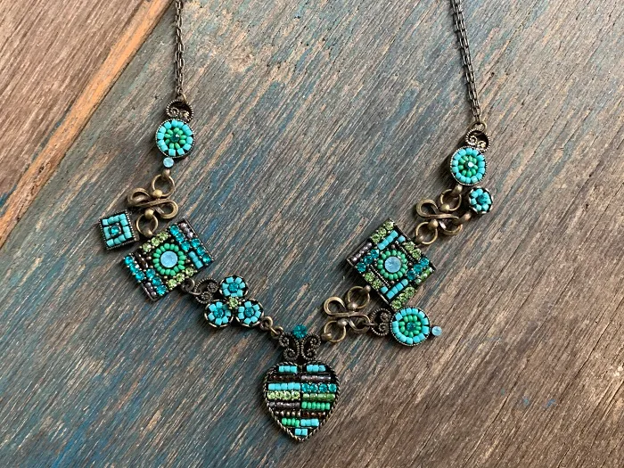 フランス 80s Les Nereides レネレイド ヴィンテージネックレス ブルービーズ 幾何学デザイン ラインストーン コスチュームジュエリー