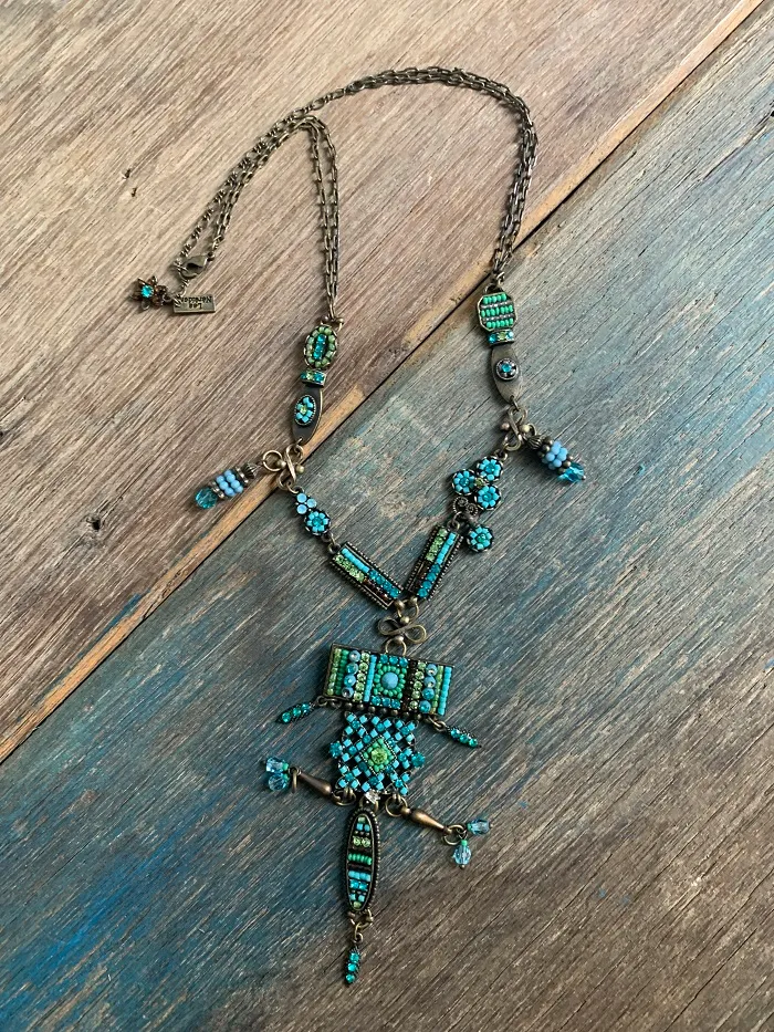 フランス 80s Les Nereides レネレイド ヴィンテージネックレス ブルービーズ 幾何学 ラインストーン コスチュームジュエリー