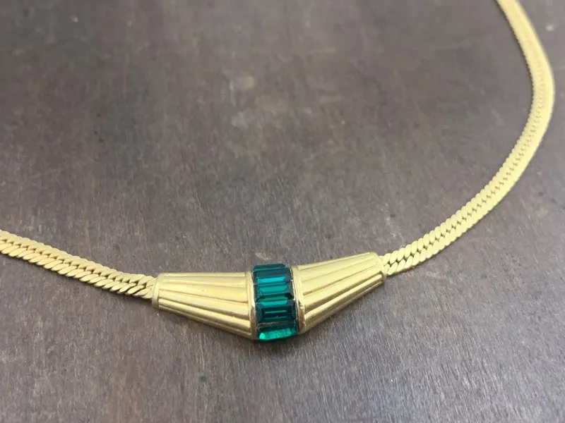 70s D’ORLAN ドーラン エメラルド ゴールド ヴィンテージ ネックレス