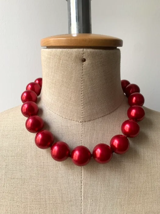 フランス 70s ネックレス 赤 大粒ビーズ ヴィンテージ