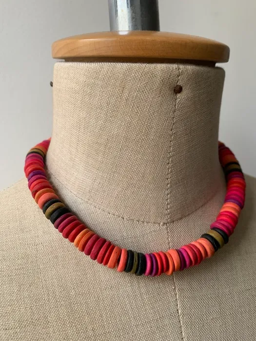 フランス 60s ネックレス カラフル 木製ビーズ ヴィンテージ