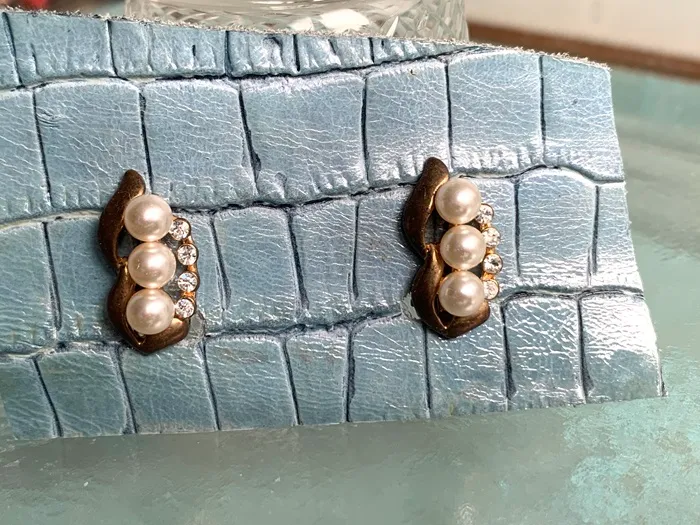 フランス 70s イヤリング パール 3連 ビンテージ